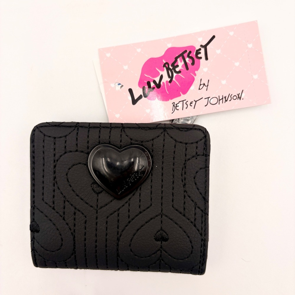 Luv Betsey by Betsey Johnson Black Quilted Heart Bifold Wallet NWT
